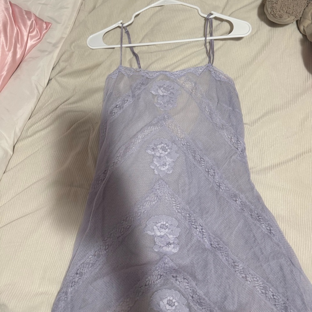Vintage Victoria's Secret Purple Lace Chemise with Spaghetti Straps.